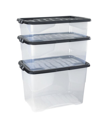 Plastová krabice CEP - transparentní s černým víkem, 30 l