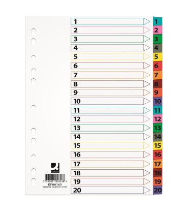 Papírové rozlišovače Q-Connect - A4, s barevným okrajem, sada 1-20