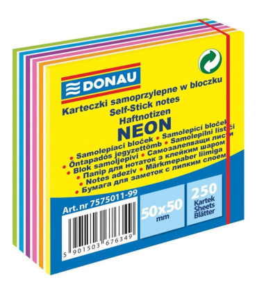 Samolepicí bloček Donau mini - 50x50 mm, 250 l., neonové barvy