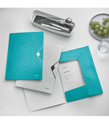 Desky s chlopněmi a gumičkou Leitz WOW - A4, plastové, ledově modré, 1 ks