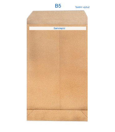 Obchodní tašky B5 - s křížovým dnem a textilní výztuží, samolepicí, recyklované, hnědé, 100 ks