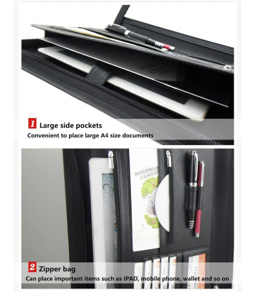 Obchodní kožené konferenční desky se zipem A4 a blokem