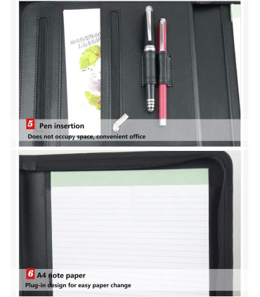 Obchodní kožené konferenční desky se zipem A4 a blokem