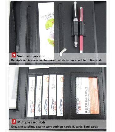 Obchodní kožené konferenční desky se zipem A4 a blokem