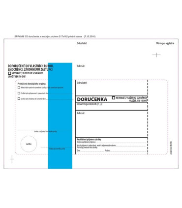 Doručenky C5 - modrý pruh, pro správní řízení, s krycí páskou, 100 ks