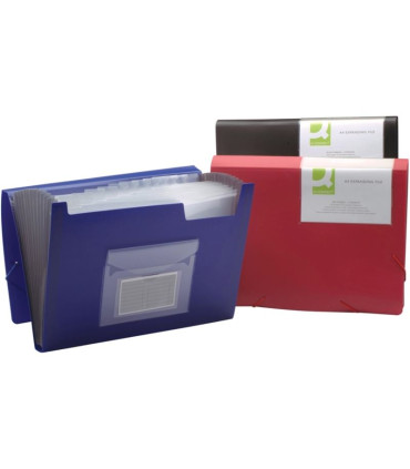 Aktovka s přihrádkami Q-Connect - A4, transparentní červená, 13 přihrádek