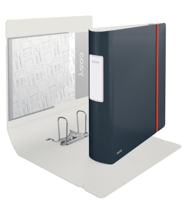 Pákový pořadač Leitz Cosy 180° - A4, celoplastový, šíře hřbetu 8,2 cm, šedý