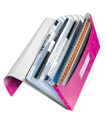 Aktovka s přihrádkami Leitz WOW - A4, metalicky růžová, 6 přihrádek