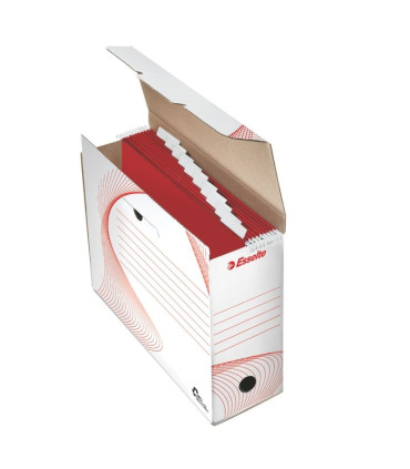 Archivační krabice na závěsné desky Esselte - bíločervená, 11,7 x 28,5 x 33,7 cm