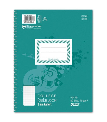 Blok se spirálou Kollegblock Ursus - A5, 80 listů, perforovaný, čtverečkovaný