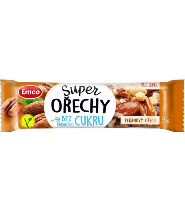 Tyčinka Emco Super ořechy - pekanový ořech, bez přidaného cukru, 35 g