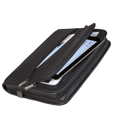 Konferenční desky CARPO A4 se zipem, kůže, černá (30062)