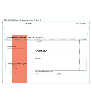 Dodejky B6 - červený pruh, samolepicí, 100 ks