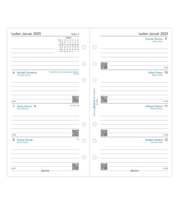 Náhradní náplň diáře Filofax - A6, týden na 2 strany, rok 2025