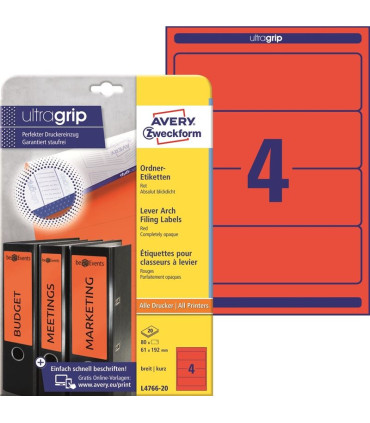 Samolepicí etikety na pořadače Avery Zweckform - 192 x 61 mm, červená, 80 ks