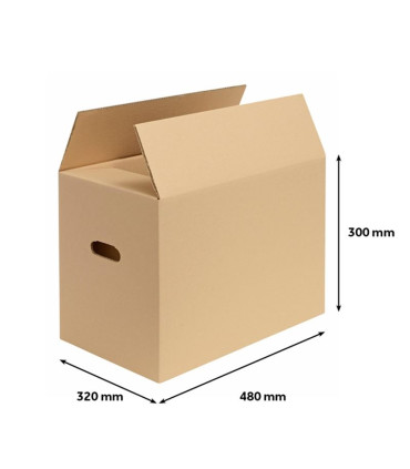 Klopová krabice stěhovací, s vyseknutými otvory pro ruce - 493 x 333 x 325 mm, 1 ks