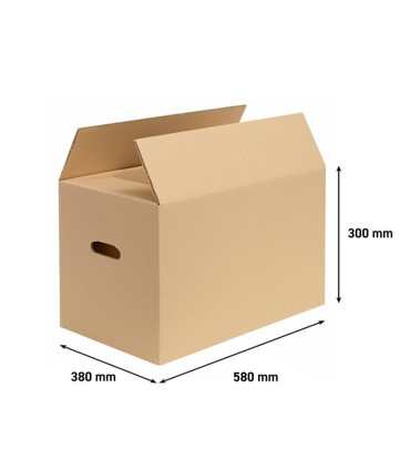 Klopová krabice stěhovací, s vyseknutými otvory pro ruce - 593 x 393 x 325 mm, 1 ks