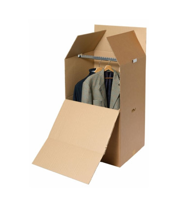 Klopová krabice stěhovací - šatní, tyč na ramínka, vyseknuté otvory pro ruce - 615 x 545 x 990 mm