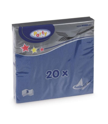 Papírové ubrousky - třívrstvé, modré, 20 ks