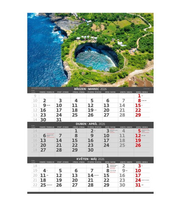 Tříměsíční nástěnný kalendář 2026 Pobřeží