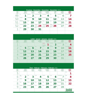 Tříměsíční kalendář 2026 - zelený