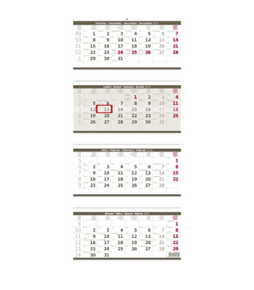 Čtyřměsíční skládaný kalendář 2026 - šedý