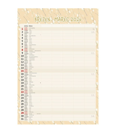 Nástěnný kalendář 2026 Rodinný plánovač