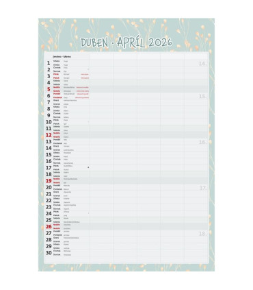 Nástěnný kalendář 2026 Rodinný plánovač