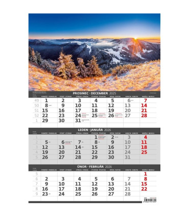 Tříměsíční nástěnný kalendář 2026 Hory