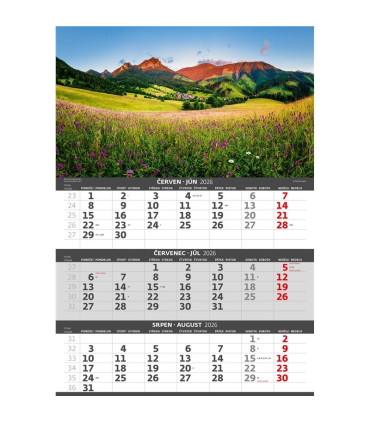 Tříměsíční nástěnný kalendář 2026 Hory