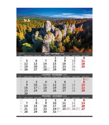 Tříměsíční nástěnný kalendář 2026 Hory