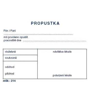 Propustka, A7, 100 listů